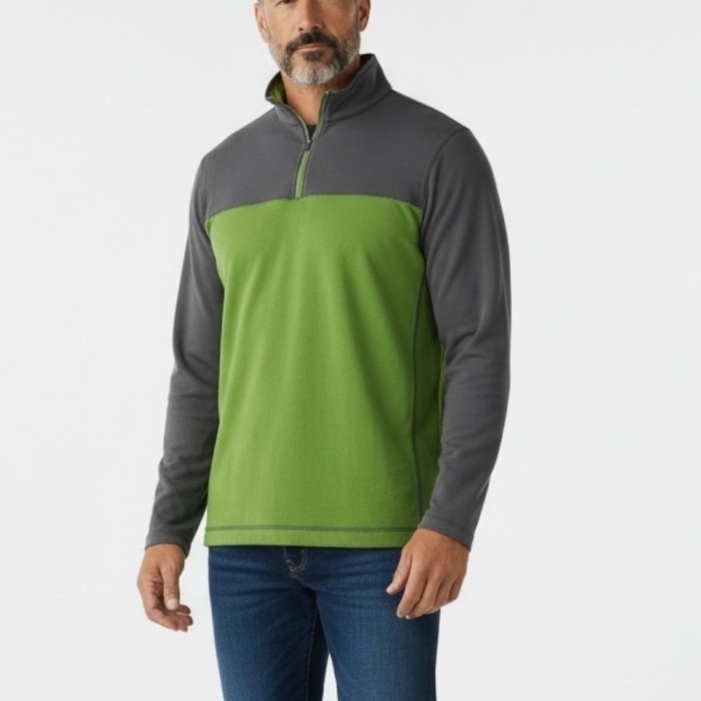 Eddie Bauer Travex Mens XL Tall Quarter Zip Pullover Gray Green Colorblock